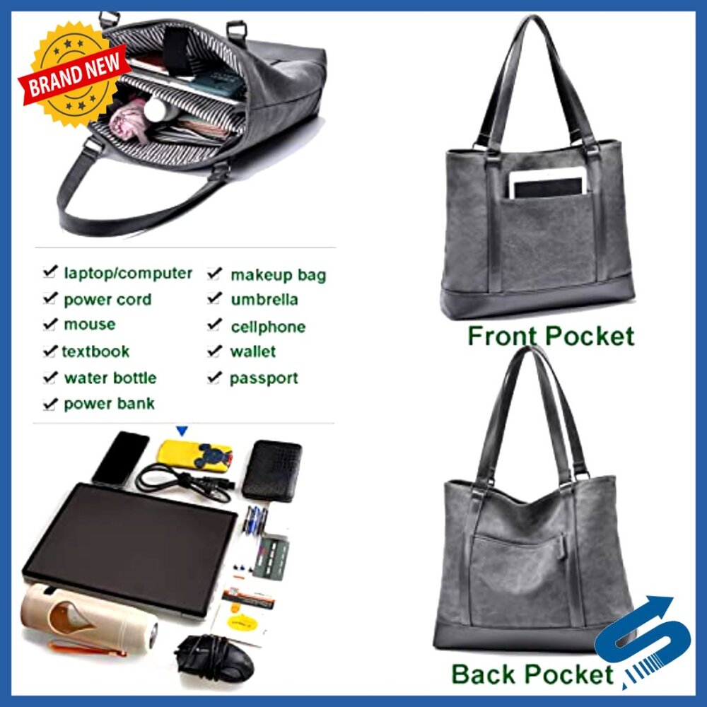Canvas Tote Bag with Compartments Work Travel Office Laptop Shoulder Bag - Picture 5 of 7